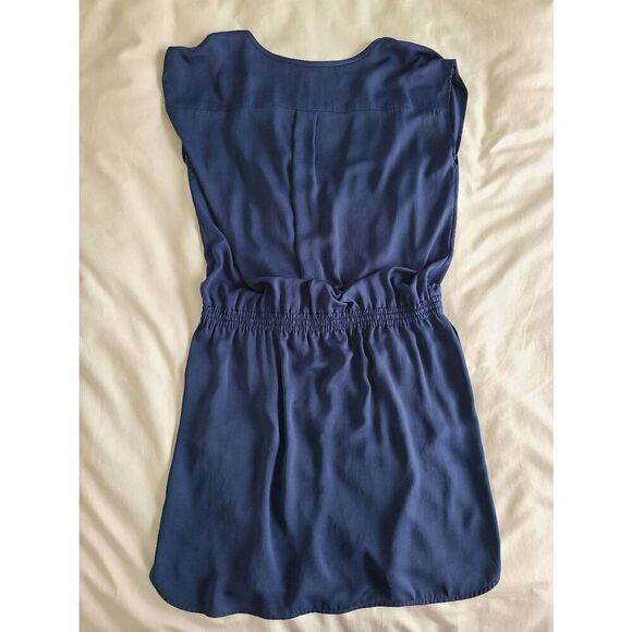 Vince Mini Shirt Dress Womens Large Blue Sleeveless Elastic Wasit 100% Polyester - Picture 8 of 8